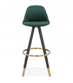 Tabouret de bar design vert en tissu et bois Blaine