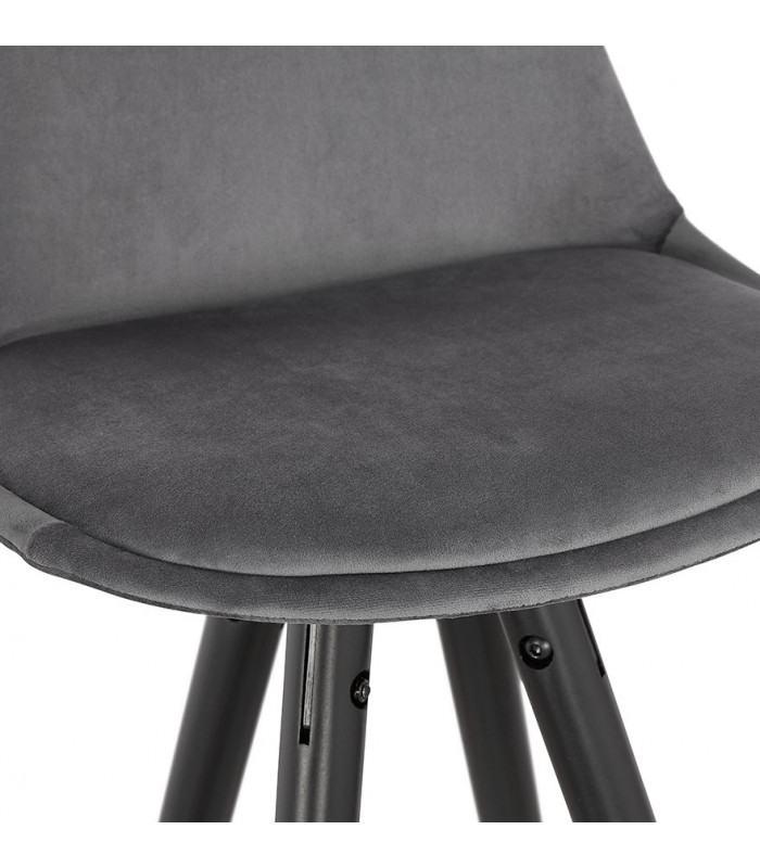 Tabouret de bar design gris en tissu et bois Blaine