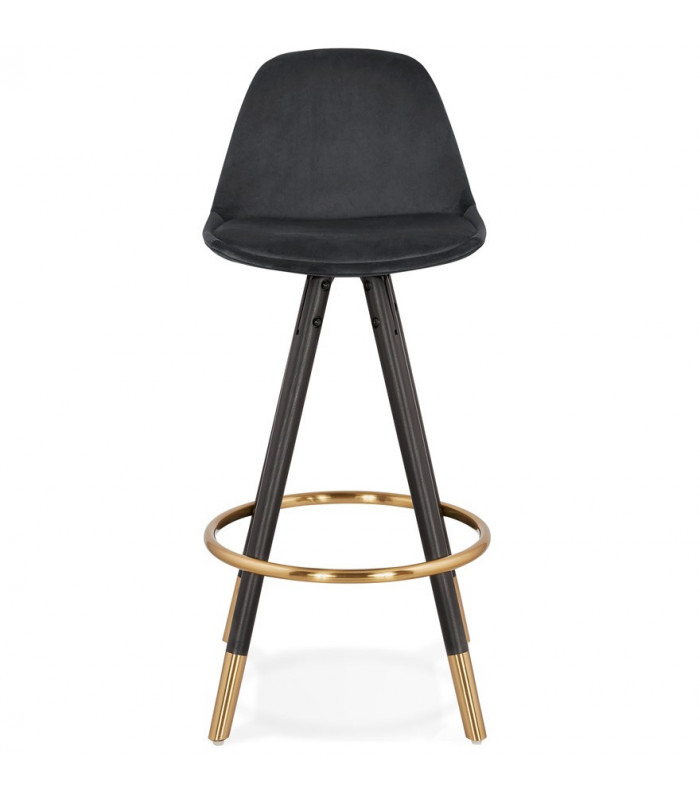 Tabouret de bar design noir en tissu et bois Blaine Mini