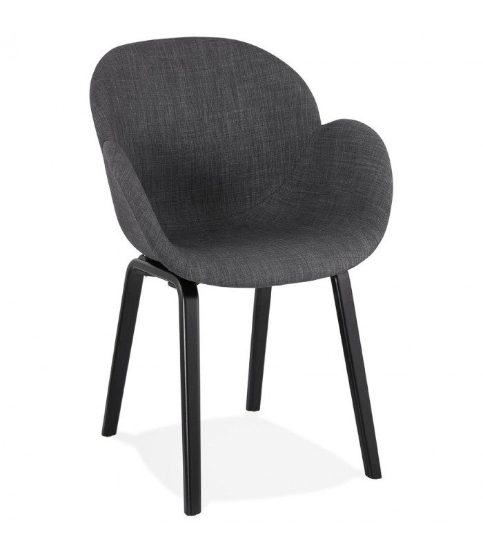 Fauteuil design gris foncé en tissu et bois Claudia