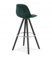 Tabouret de bar design vert en tissu et bois Darna