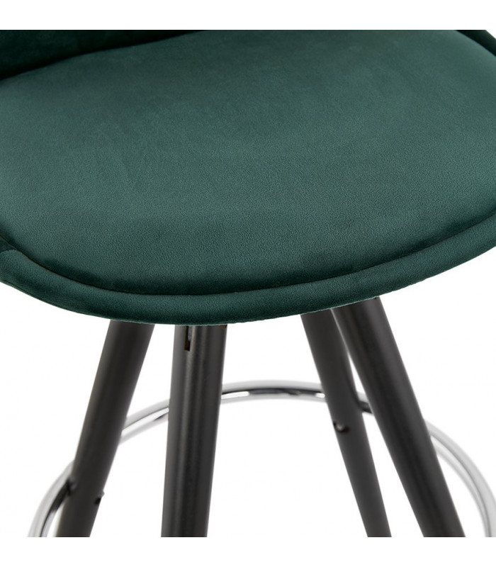 Tabouret de bar design vert en tissu et bois Darna