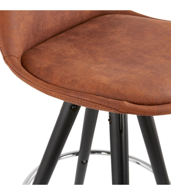 Tabouret de bar design marron en tissu et bois Adagio