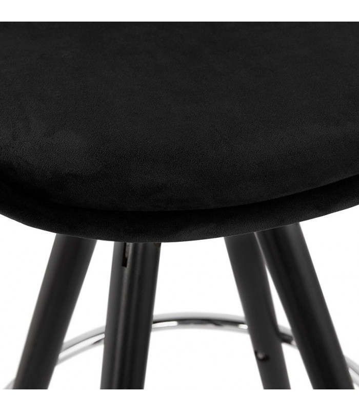 Tabouret de bar design noir en tissu et bois Darna Mini 65