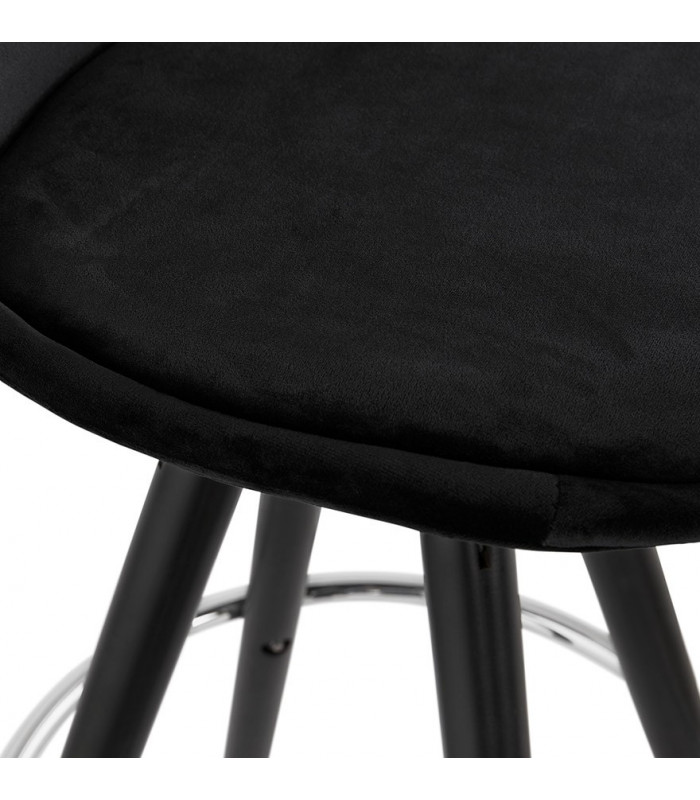 Tabouret de bar design noir en tissu et bois Darna Mini 65