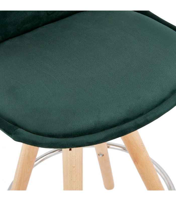 Tabouret de bar design vert en tissu et bois Darna