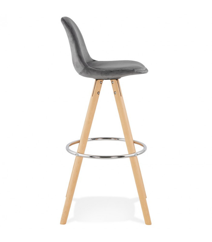 Tabouret de bar design gris en tissu et bois Darna
