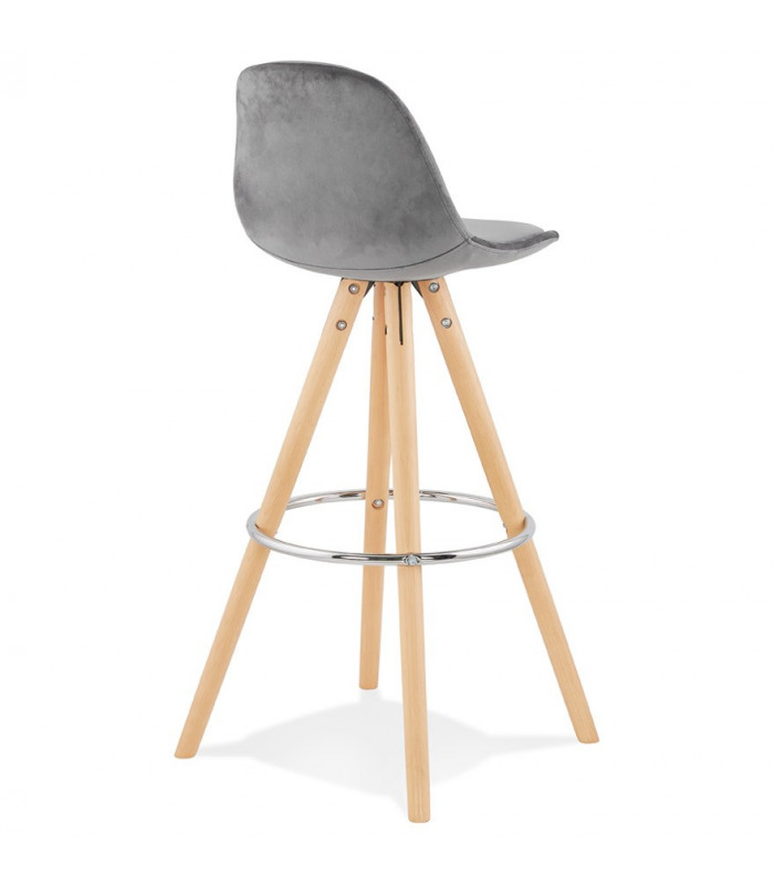 Tabouret de bar design gris en tissu et bois Darna