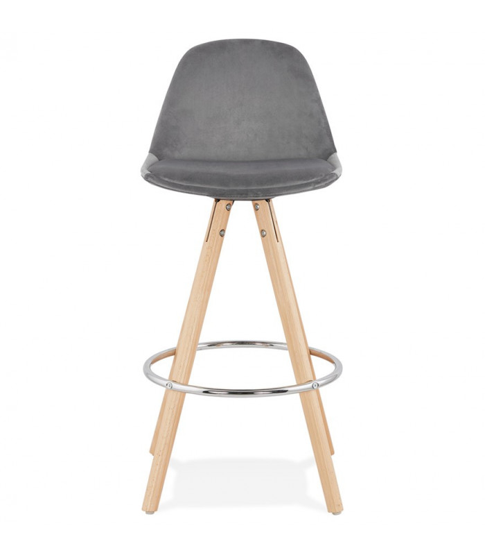Tabouret de bar design gris en tissu et bois Darna Mini 65
