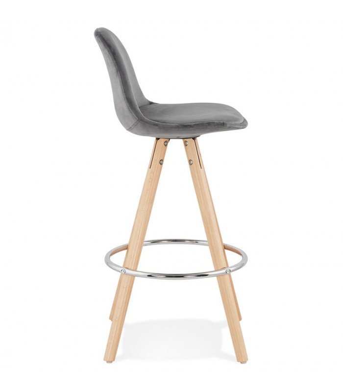 Tabouret de bar design gris en tissu et bois Darna Mini 65