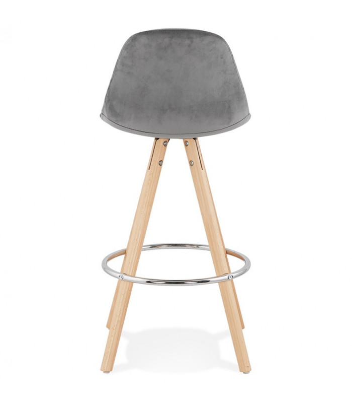 Tabouret de bar design gris en tissu et bois Darna Mini 65