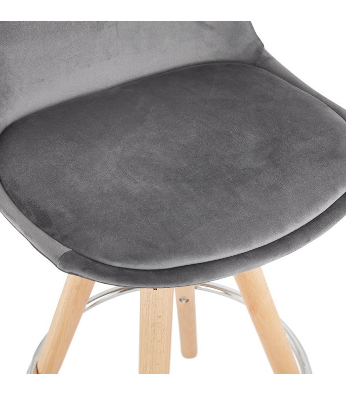 Tabouret de bar design gris en tissu et bois Darna Mini 65