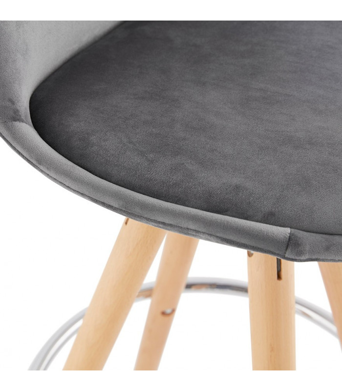 Tabouret de bar design gris en tissu et bois Darna Mini 65