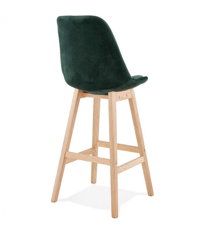 Tabouret de bar design vert en tissu et bois Alvah