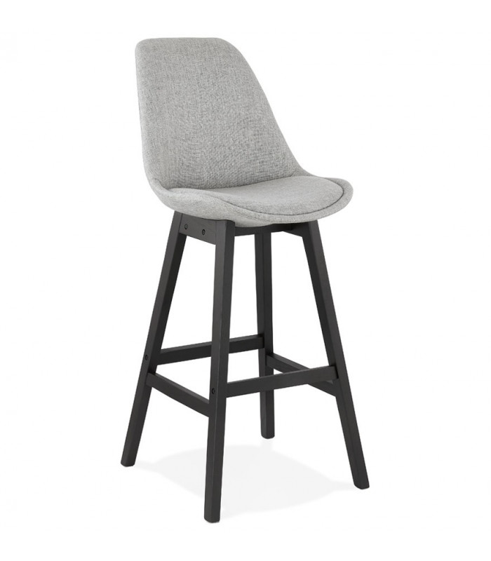 Tabouret de bar design gris en tissu et bois Leila