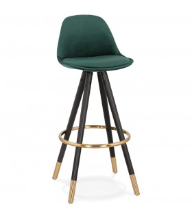 Tabouret de bar design vert en tissu et bois Blaine