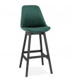 Tabouret de bar design vert en tissu et bois Alvah