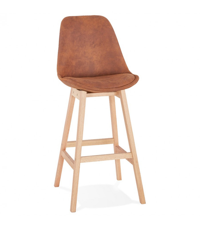 Tabouret de bar design marron en tissu et bois Nya