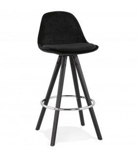 Tabouret de bar design noir en tissu et bois Darna Mini 65