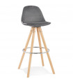 Tabouret de bar design gris en tissu et bois Darna