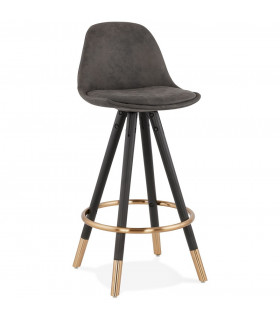 Tabouret de bar design gris foncé en tissu et bois Ayres Mini