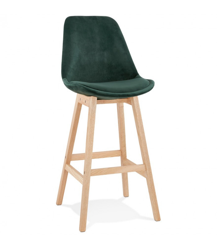 Tabouret de bar design vert en tissu et bois Alvah