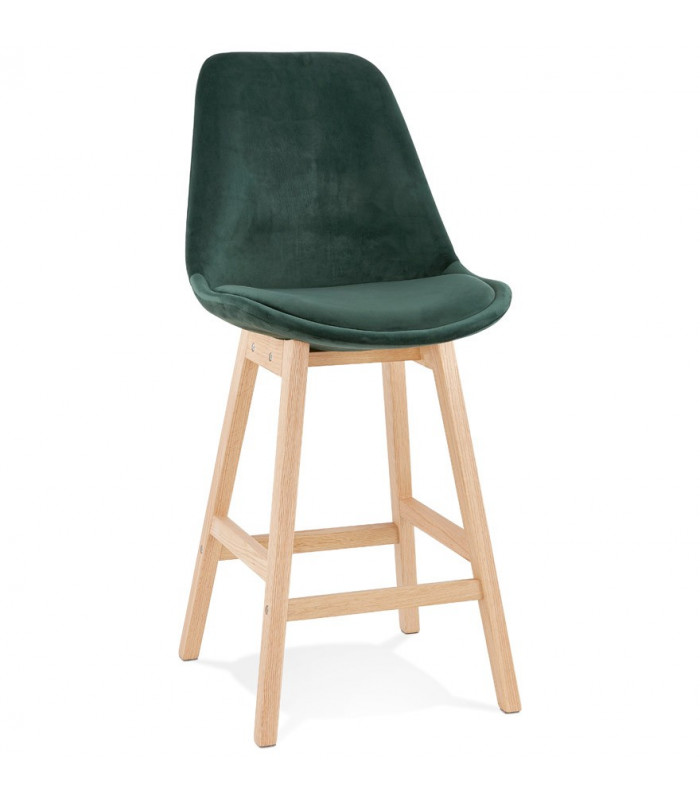 Tabouret de bar design vert en tissu et bois Alvah Mini