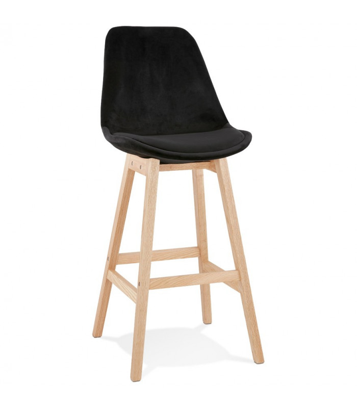 Tabouret de bar design noir en tissu et bois Alvah
