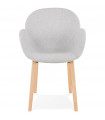 Fauteuil design gris clair en tissu et bois Claudia