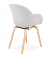Fauteuil design gris clair en tissu et bois Claudia