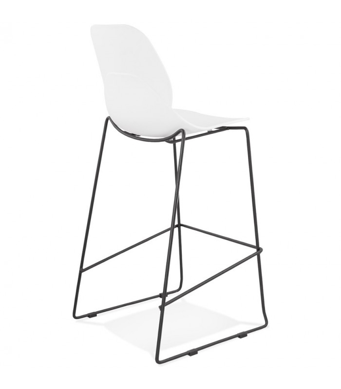 Tabouret de bar design blanc en plastique et métal Reman